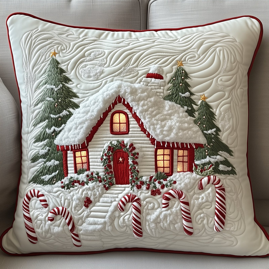 Candy Canes Whimsical House Quilted Cushion Cover printed cushion cover