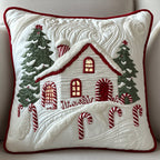Candy Canes Whimsical House Quilted Cushion Cover printed cushion cover