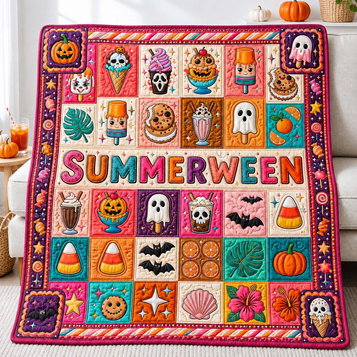 Candy Patch Summerween Quilted Blanket printed blanket