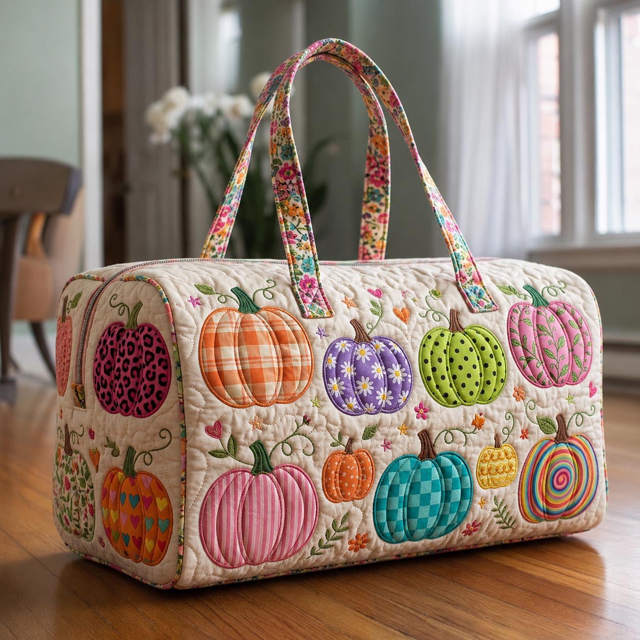 Candy Pumpkin Quilted Duffle Bag printed quilted duffle bag