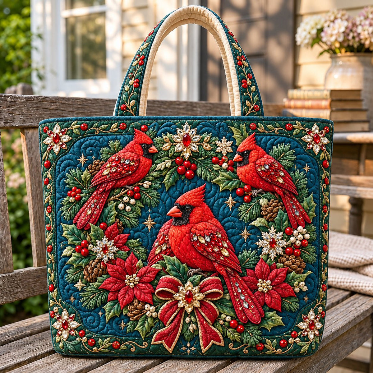 Cardinal Bird Angel Quilted Tote Bag printed tote bag