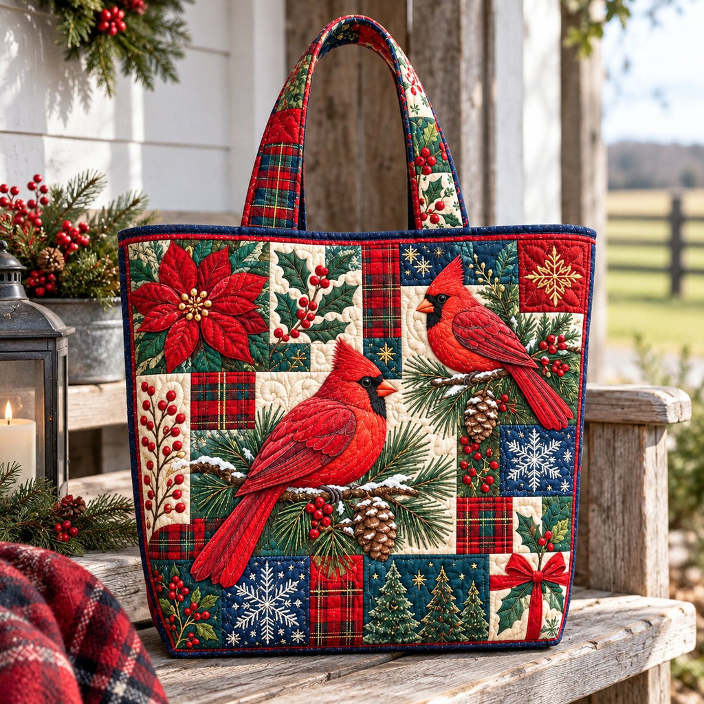 Cardinal Bird Grace Quilted Tote Bag printed tote bag
