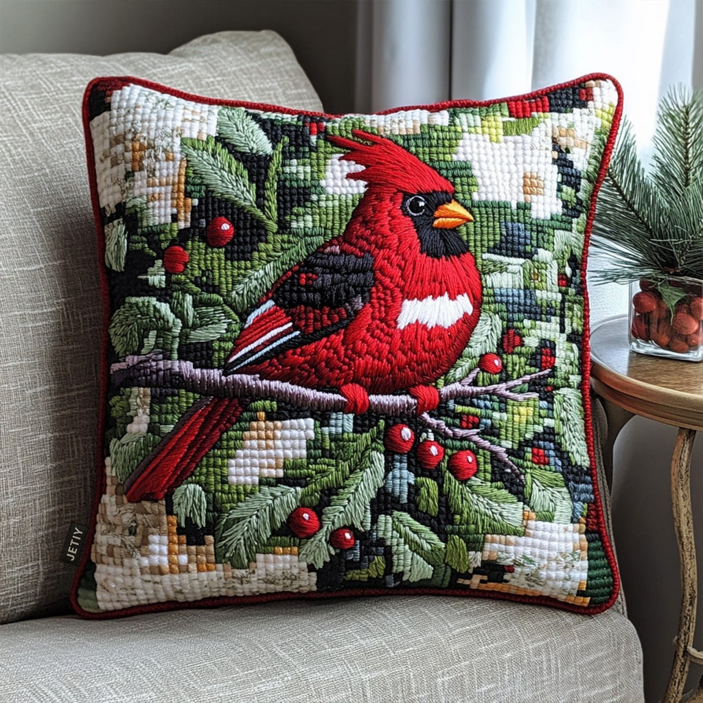 Cardinal Bliss Quilted Cushion Cover printed cushion cover