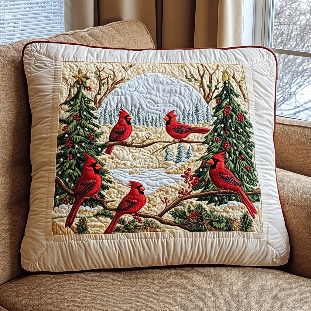 Cardinal Delight Quilted Cushion Cover printed cushion cover