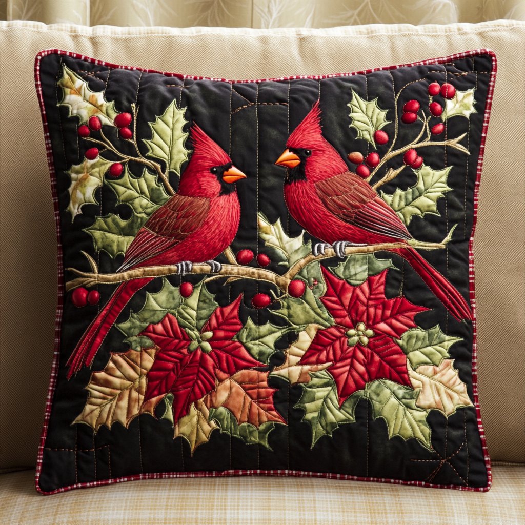 Cardinal Glow Quilted Cushion Cover printed cushion cover