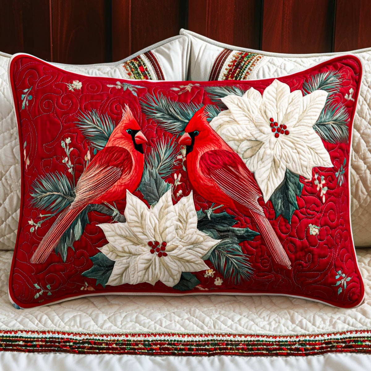 Cardinal Joy Quilted Bedding Cushion Cover printed cushion cover