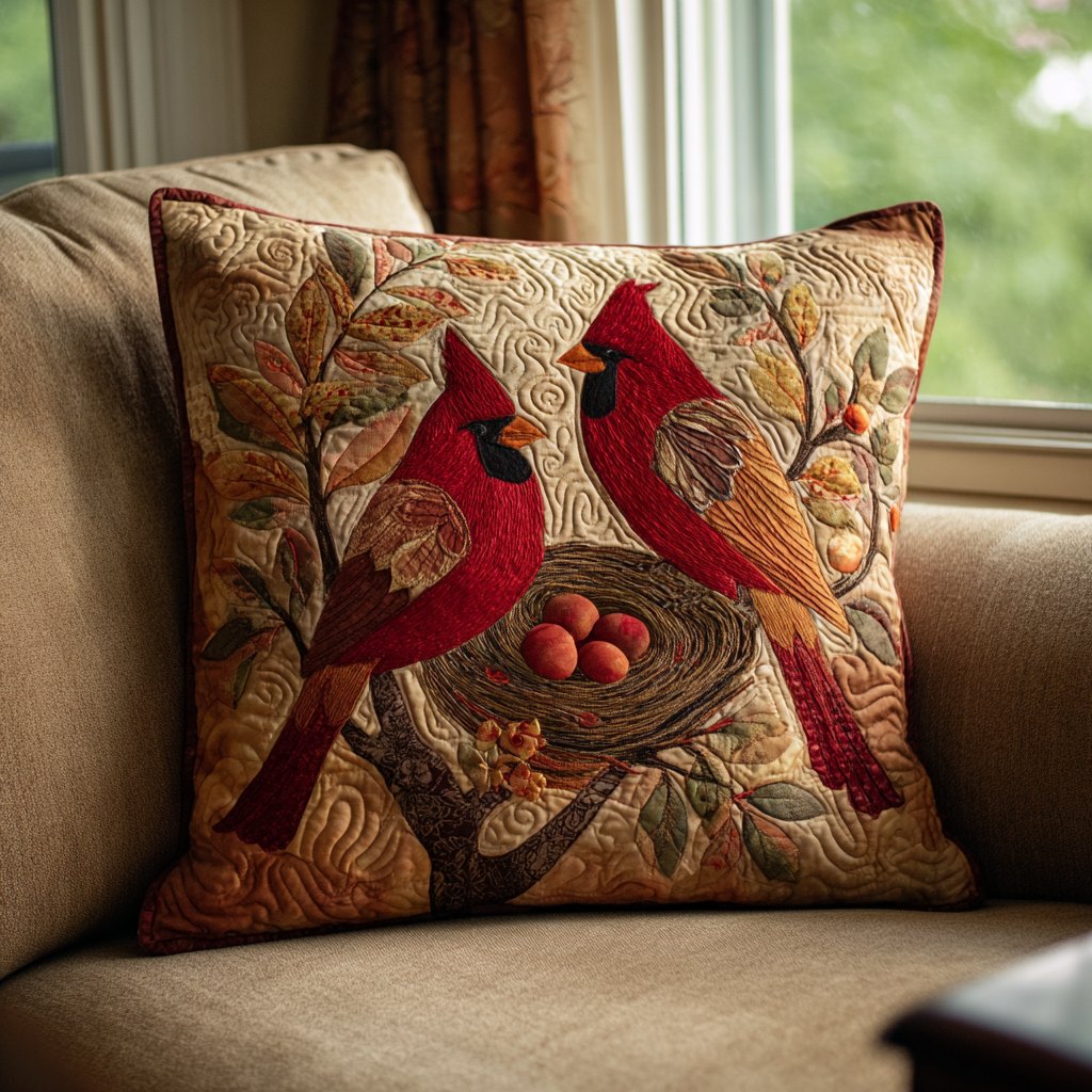 Cardinal Joy Quilted Cushion Cover printed cushion cover