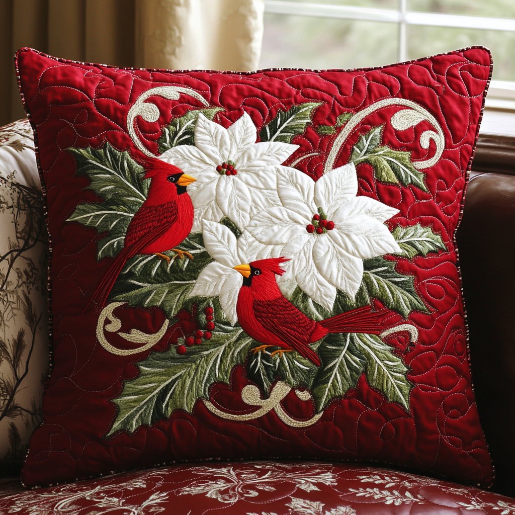 Cardinal Joy Quilted Cushion Cover printed cushion cover