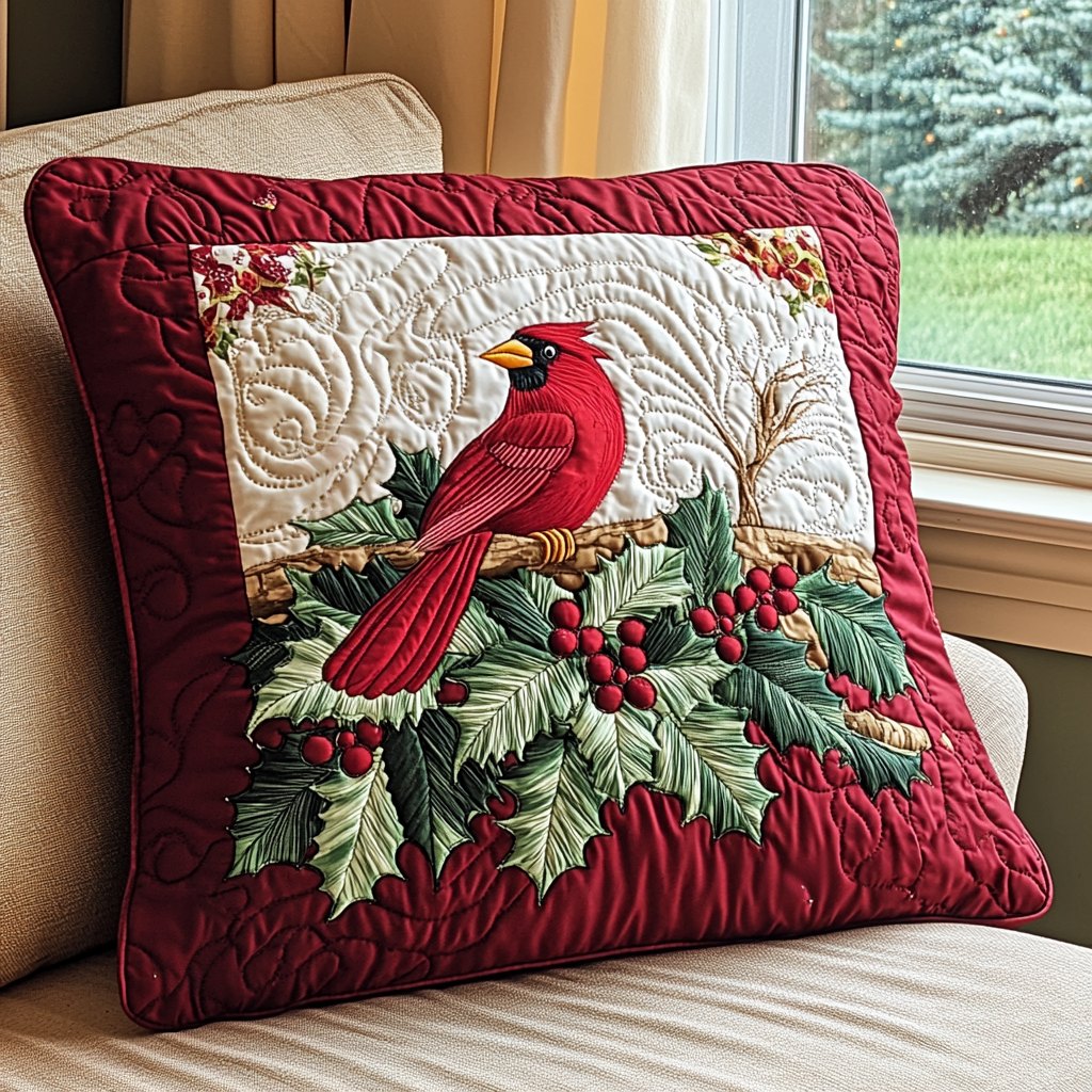 Cardinal Joy Quilted Cushion Cover printed cushion cover