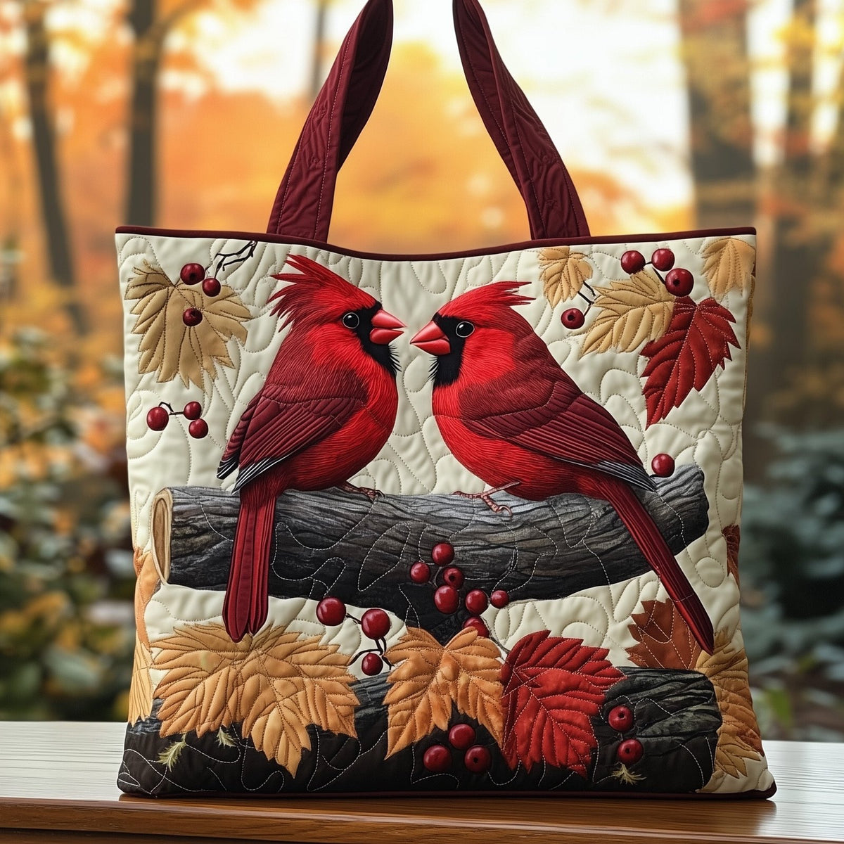 Cardinal Love Quilted Tote Bag printed tote bag