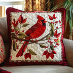Cardinal On Crabapple Tree Quilted Cushion Cover printed cushion cover