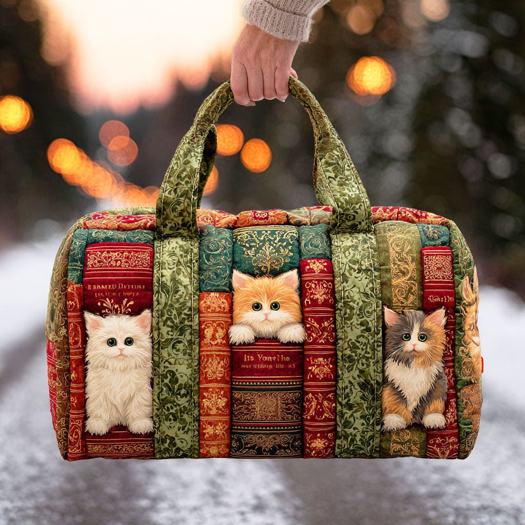 Cat Chapter Quilted Duffle Bag printed quilted duffle bag
