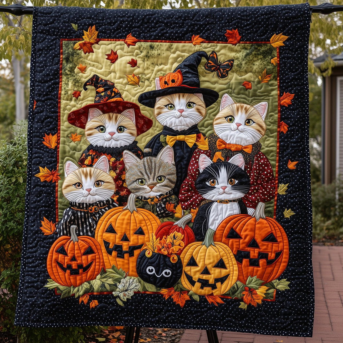 Cat Coven Halloween Quilted Blanket printed blanket
