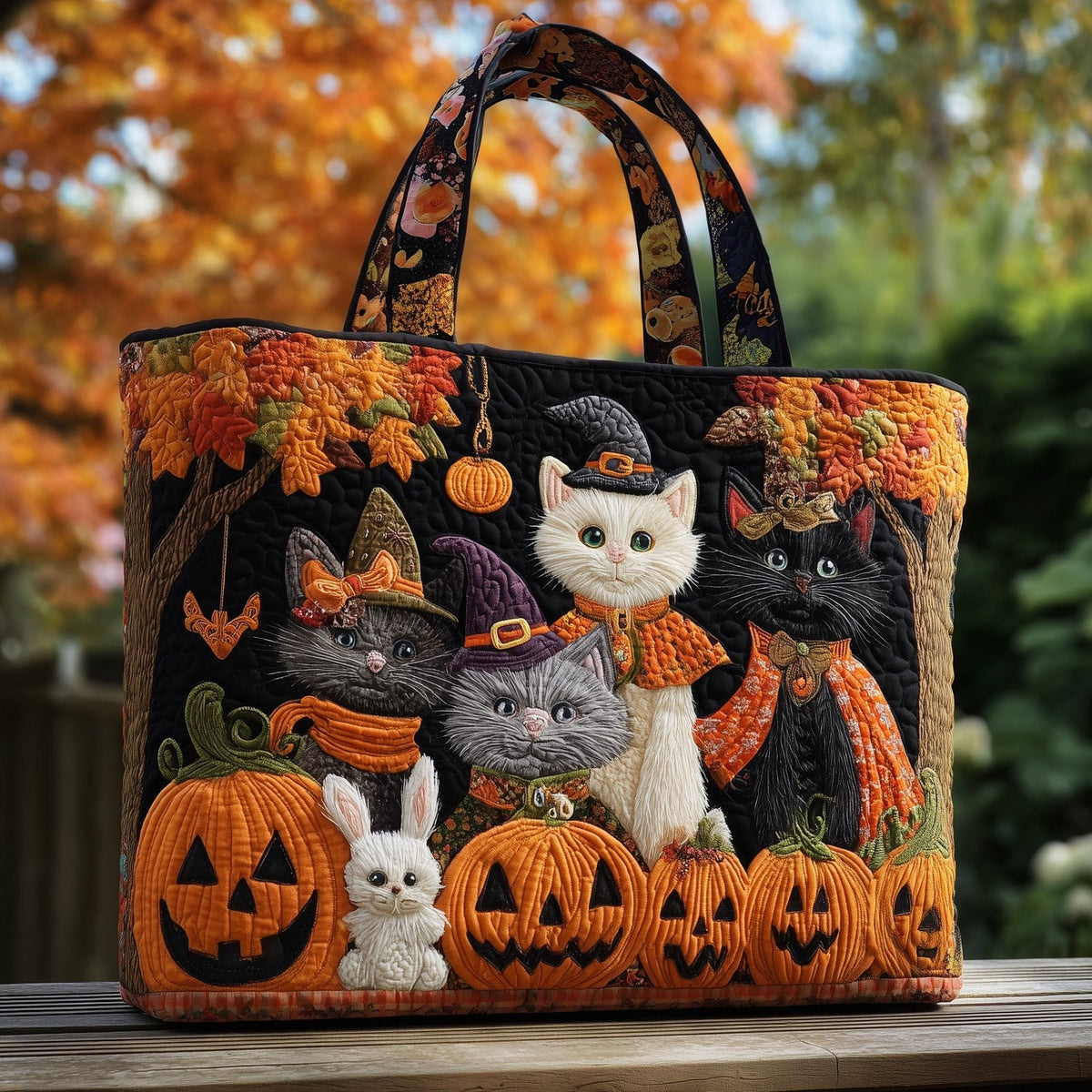Cat Coven Halloween Quilted Tote Bag printed tote bag