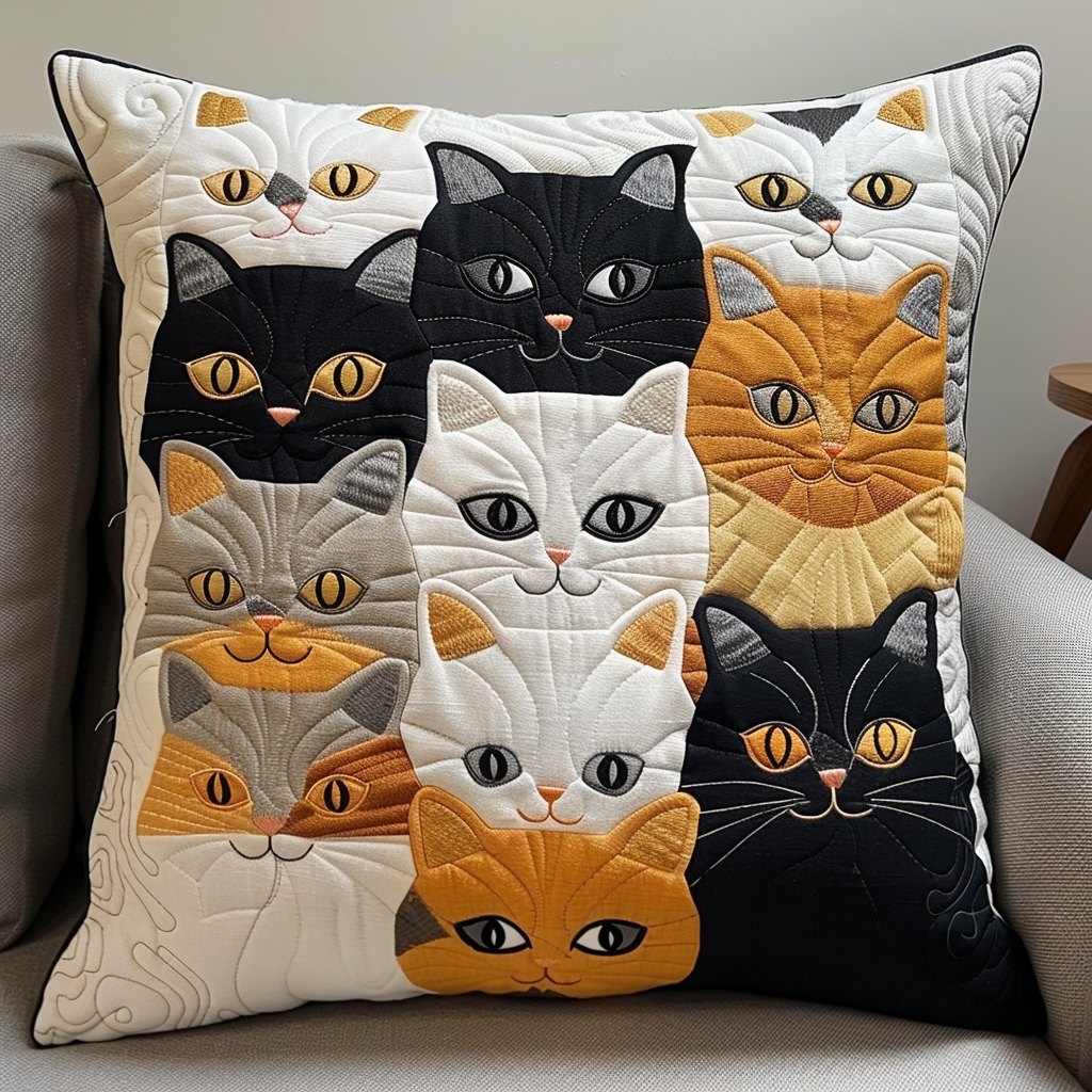 Cat Cuddle Chaos Quilted Cushion Cover printed cushion cover