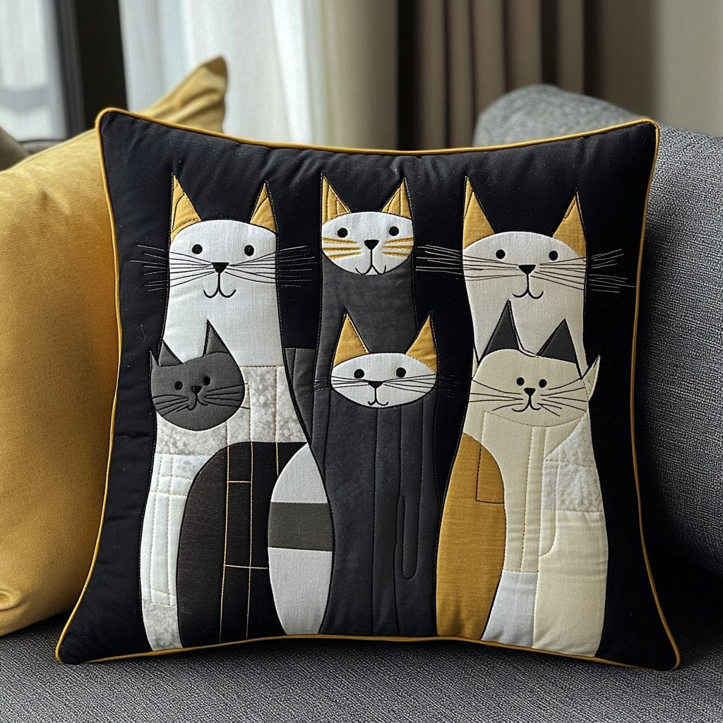 Cat Friends Portrait Quilted Cushion Cover printed cushion cover