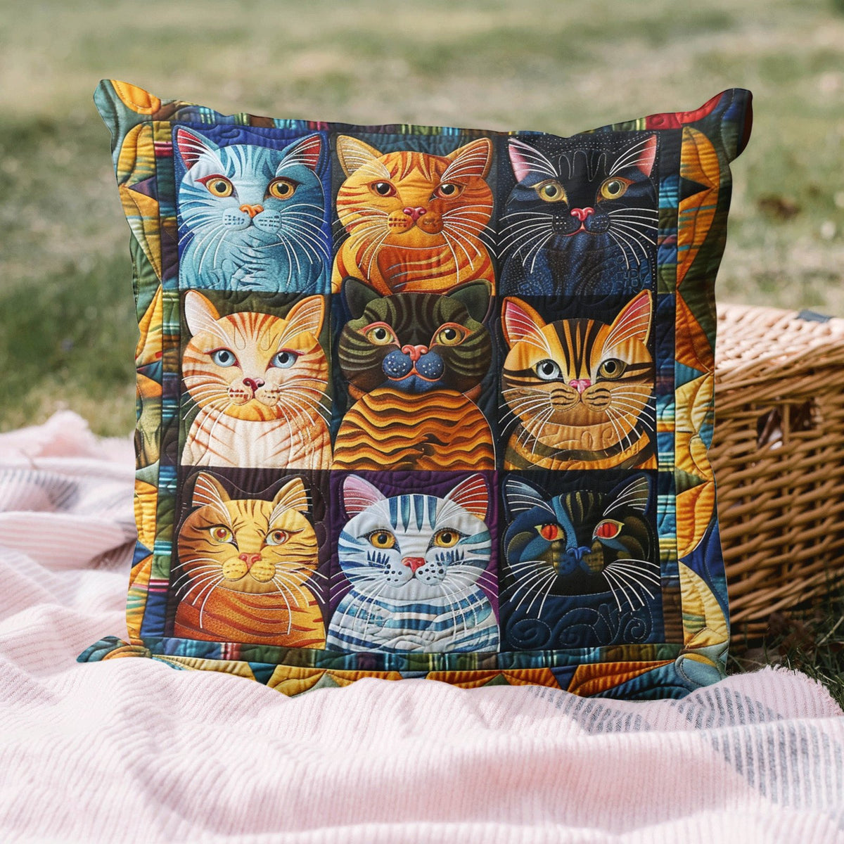 Cat Parade Quilted Cushion Cover printed cushion cover
