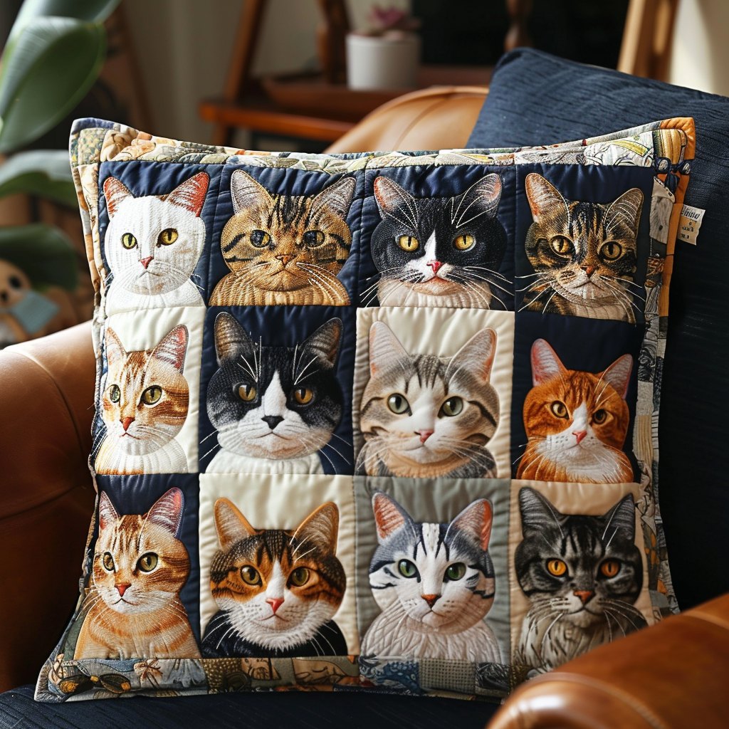 Cat Portraits Quilted Cushion Cover printed cushion cover