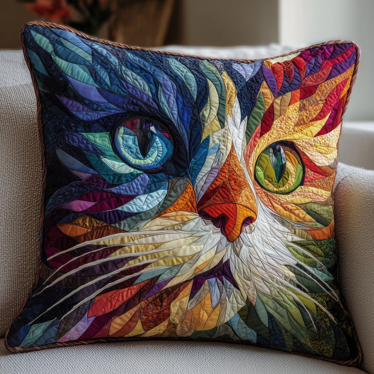 Cat Purrs Quilted Cushion Cover printed cushion cover