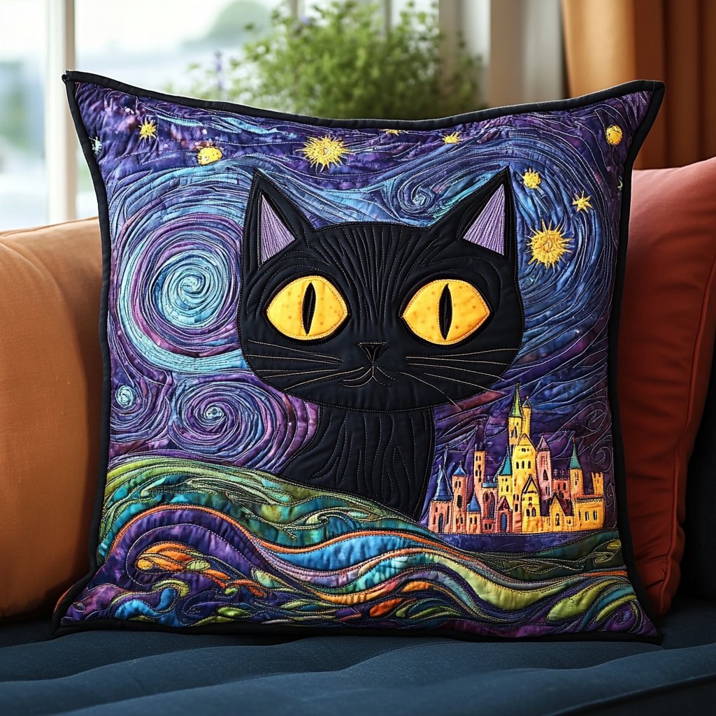 Cat-tales Quilted Cushion Cover printed cushion cover