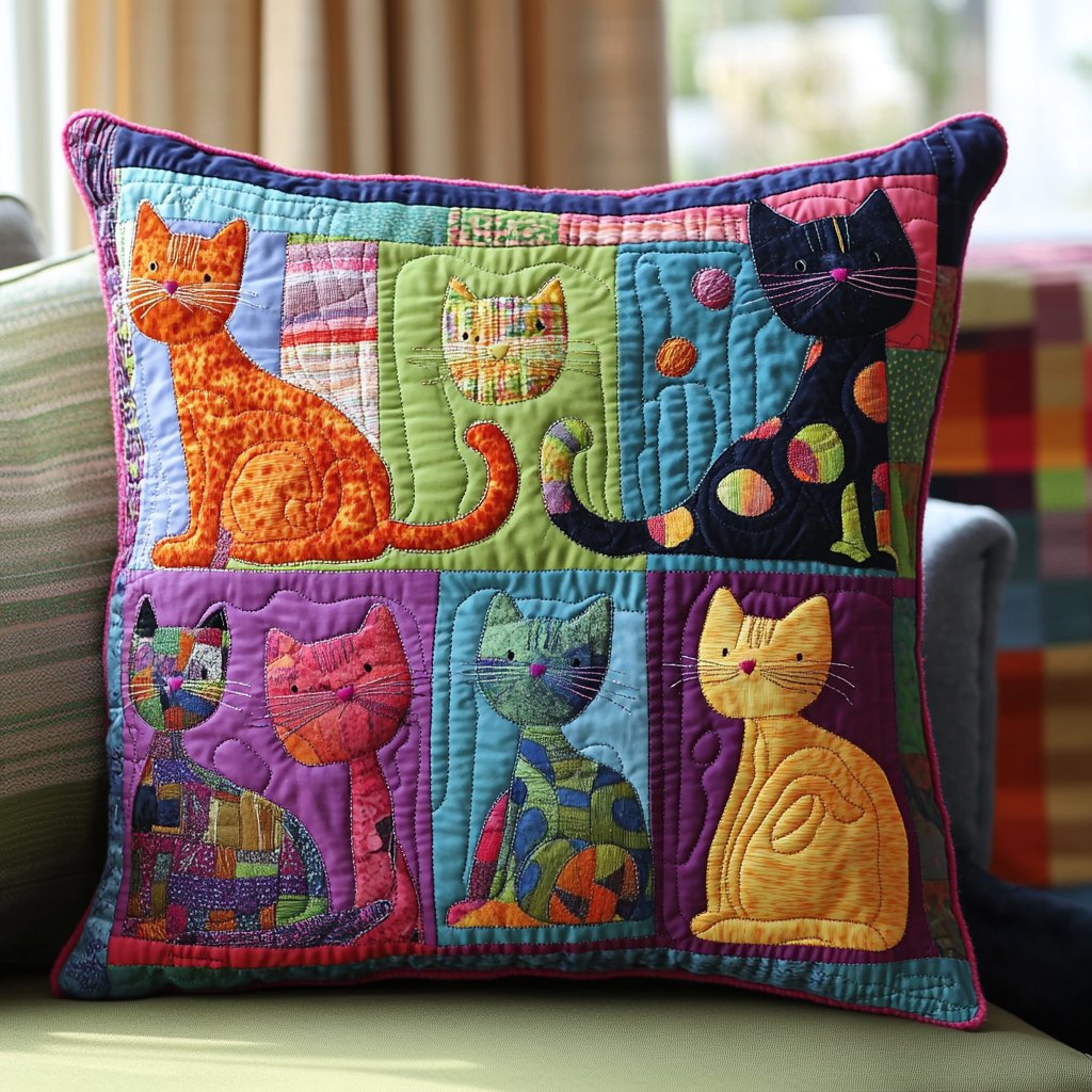 Cat-tastic Charm Quilted Cushion Cover printed cushion cover