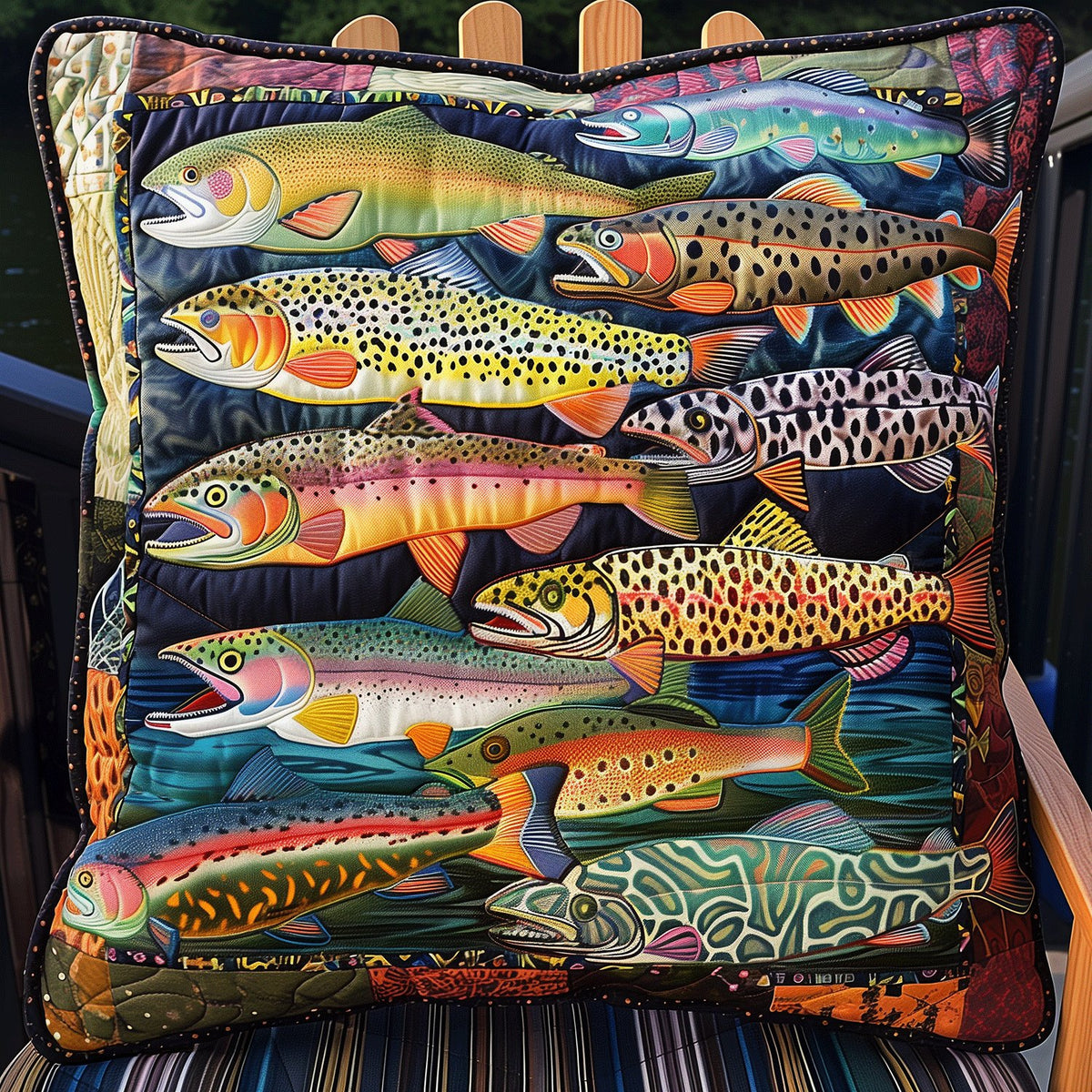 Catch of the Day Quilted Cushion Cover printed cushion cover