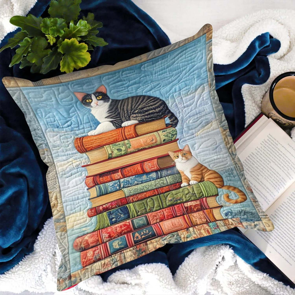 Cats Among Classics Quilted Cushion Cover printed cushion cover