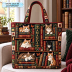 Cats And Books Quilted Tote Bag QTCUZ printed tote bag