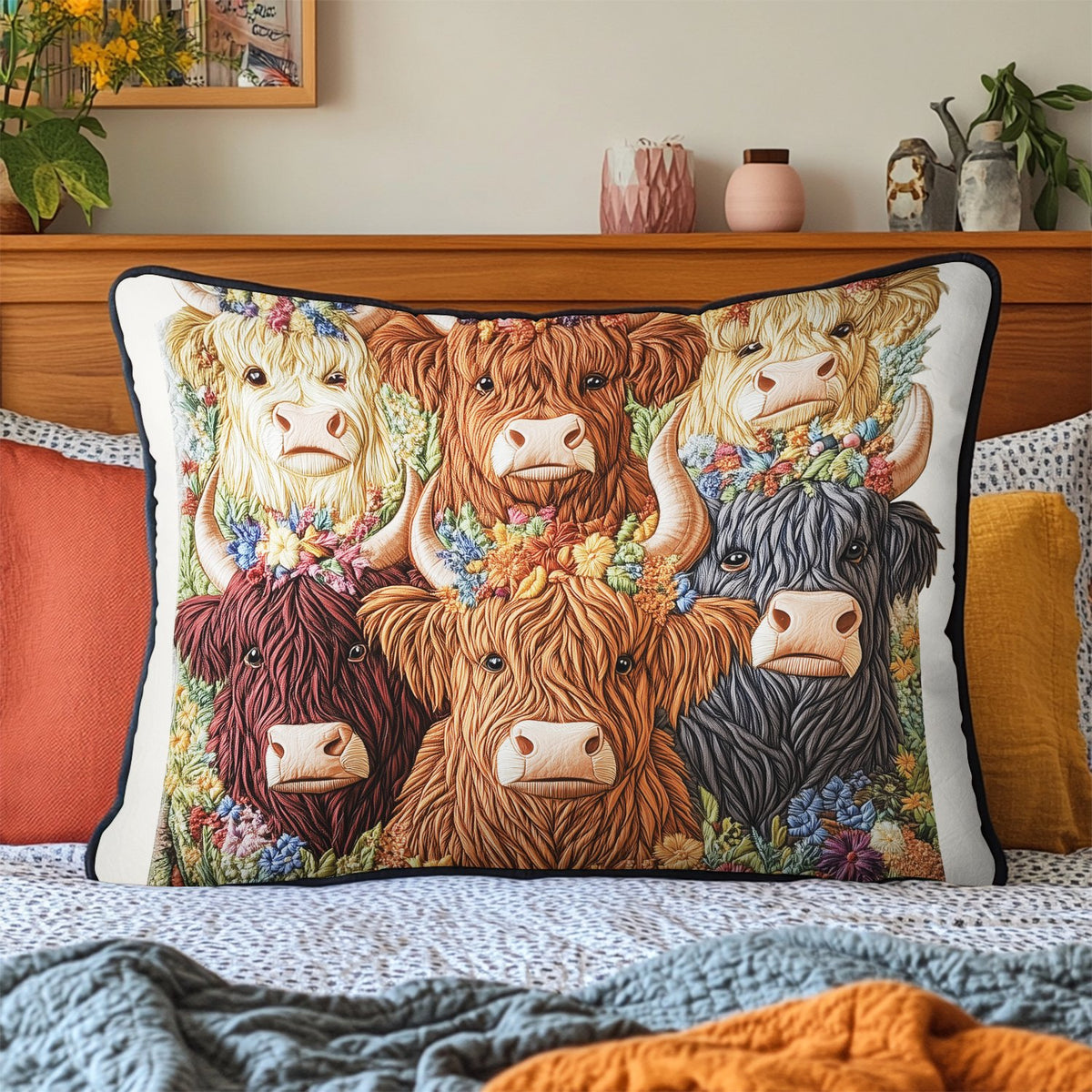 Cattle Charm Quilted Bedding Cushion Cover printed cushion cover