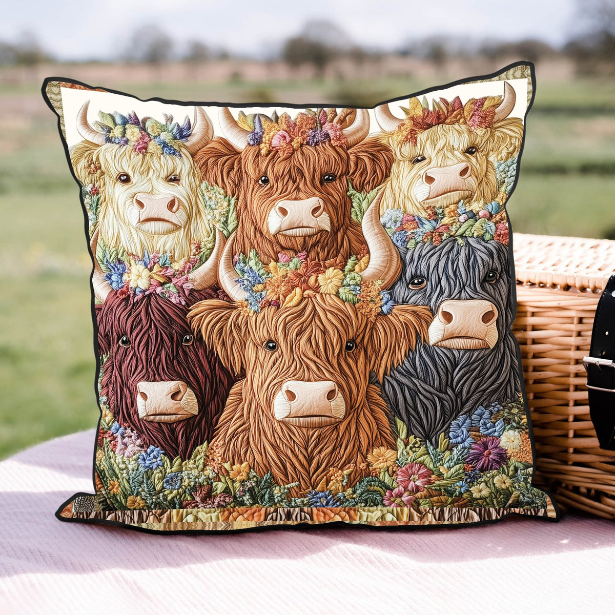 Cattle Charm Quilted Cushion Cover printed cushion cover