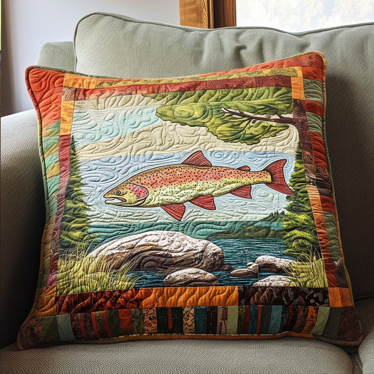 Caught in the Current Quilted Cushion Cover printed cushion cover
