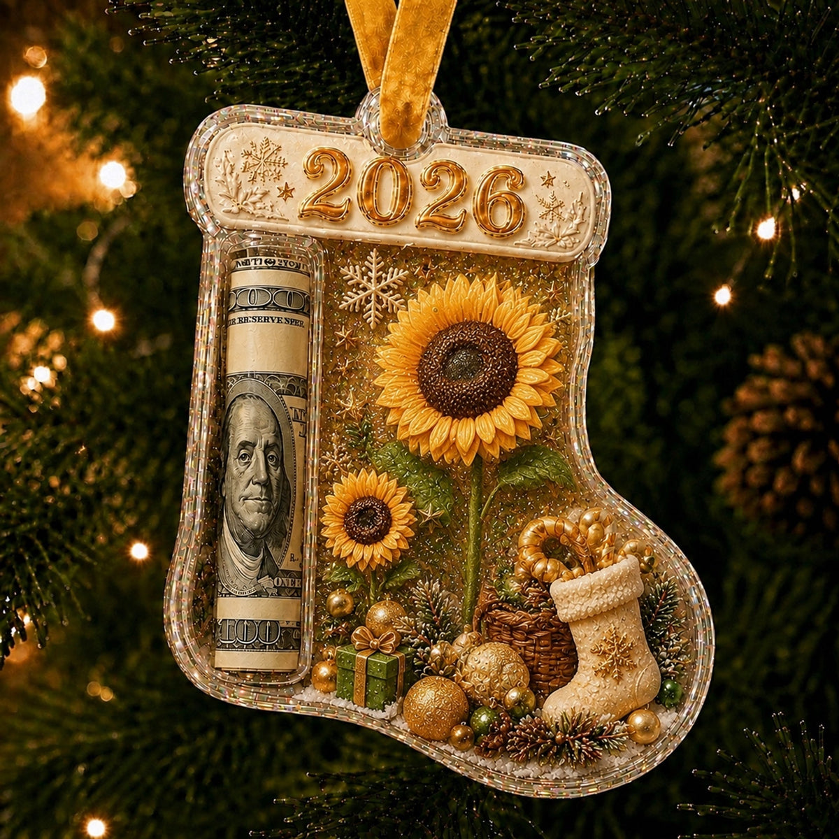 Sunflower Cash Clip Christmas Ornament
