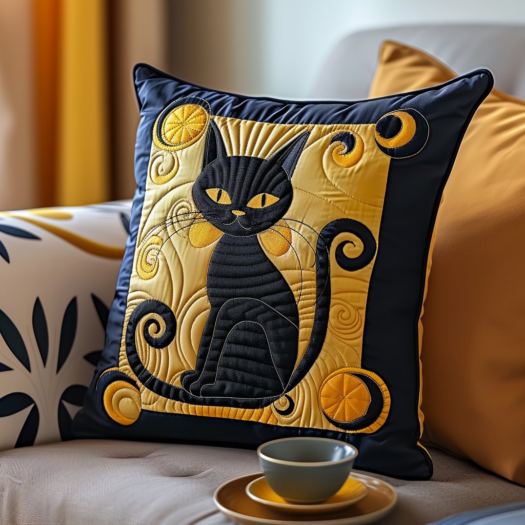 Celestial Cat Noir Quilted Cushion Cover printed cushion cover