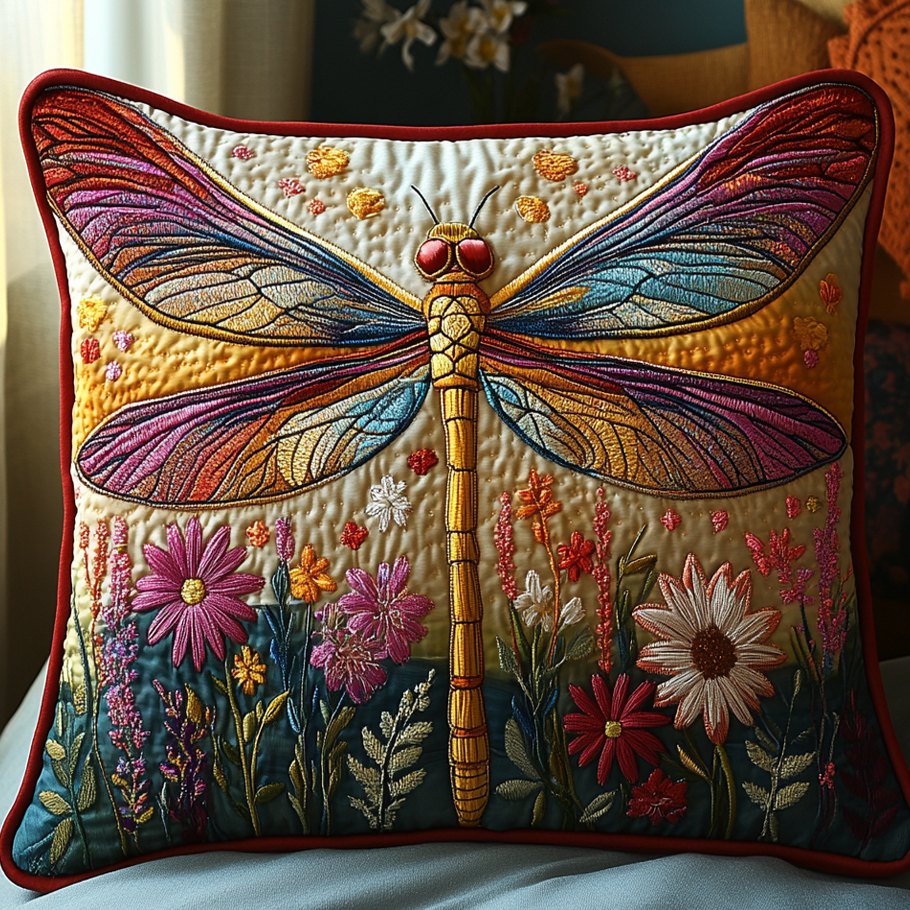 Celestial Dragonfly Quilted Cushion Cover printed cushion cover