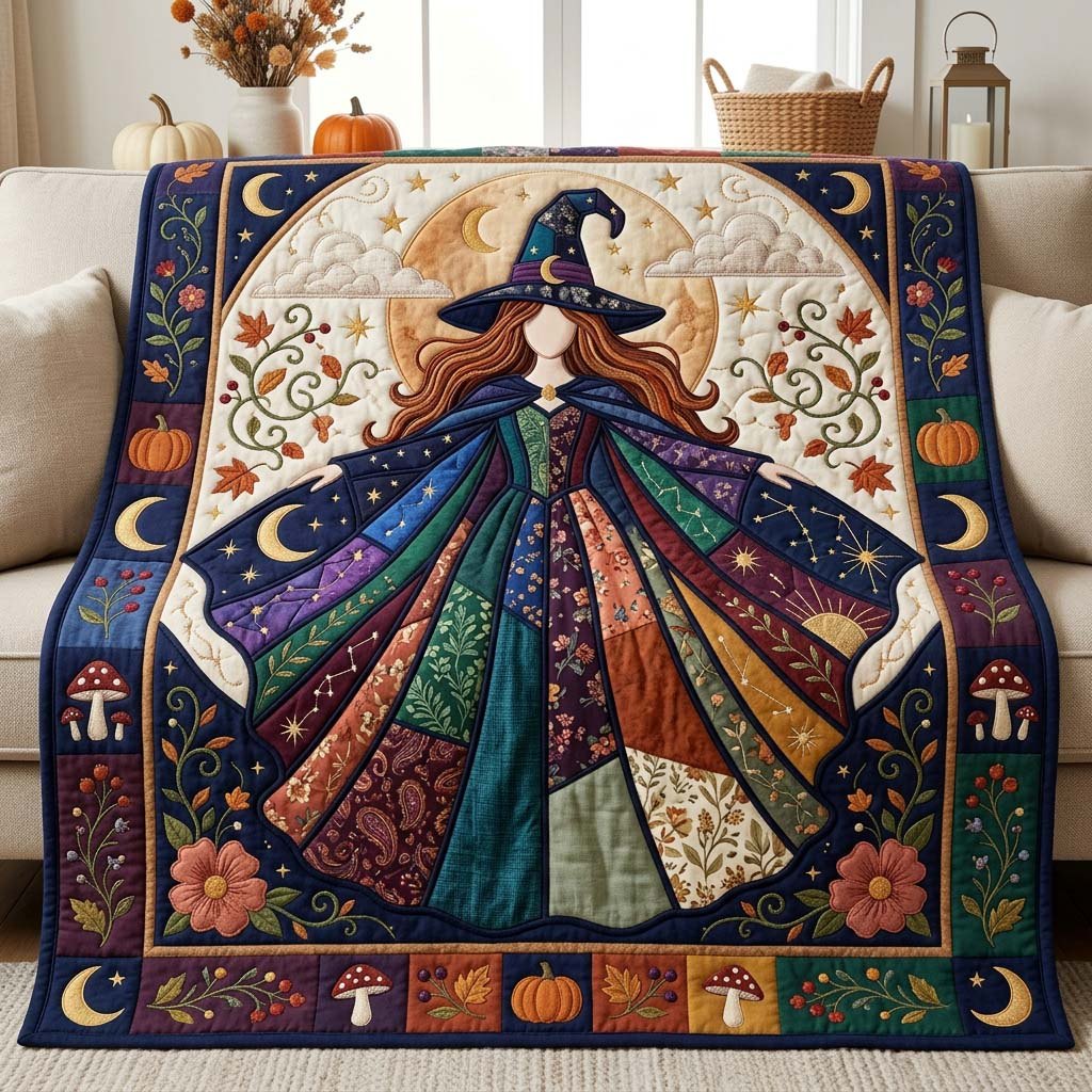 Celestial Patch Witch Quilted Blanket printed blanket