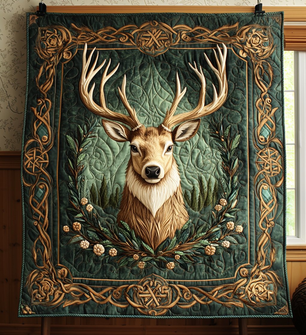 Celtic Stag Quilted Blanket printed blanket