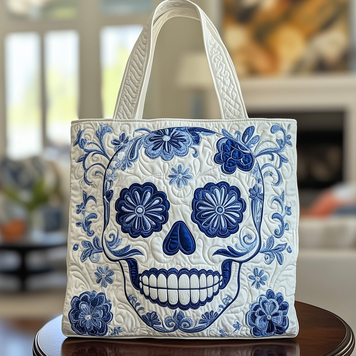 Ceramic Skull Quilted Tote Bag printed tote bag