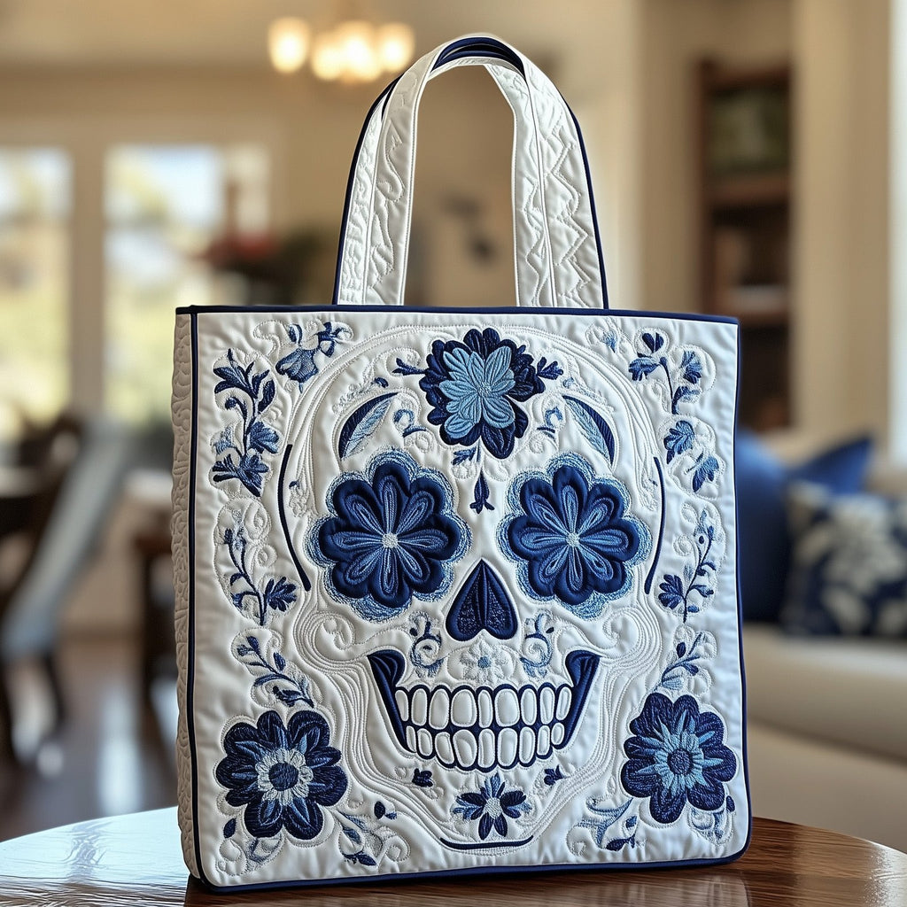 Ceramic Skull Quilted Tote Bag printed tote bag