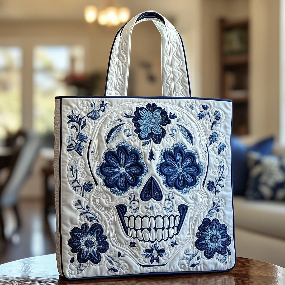 Ceramic Skull Quilted Tote Bag printed tote bag