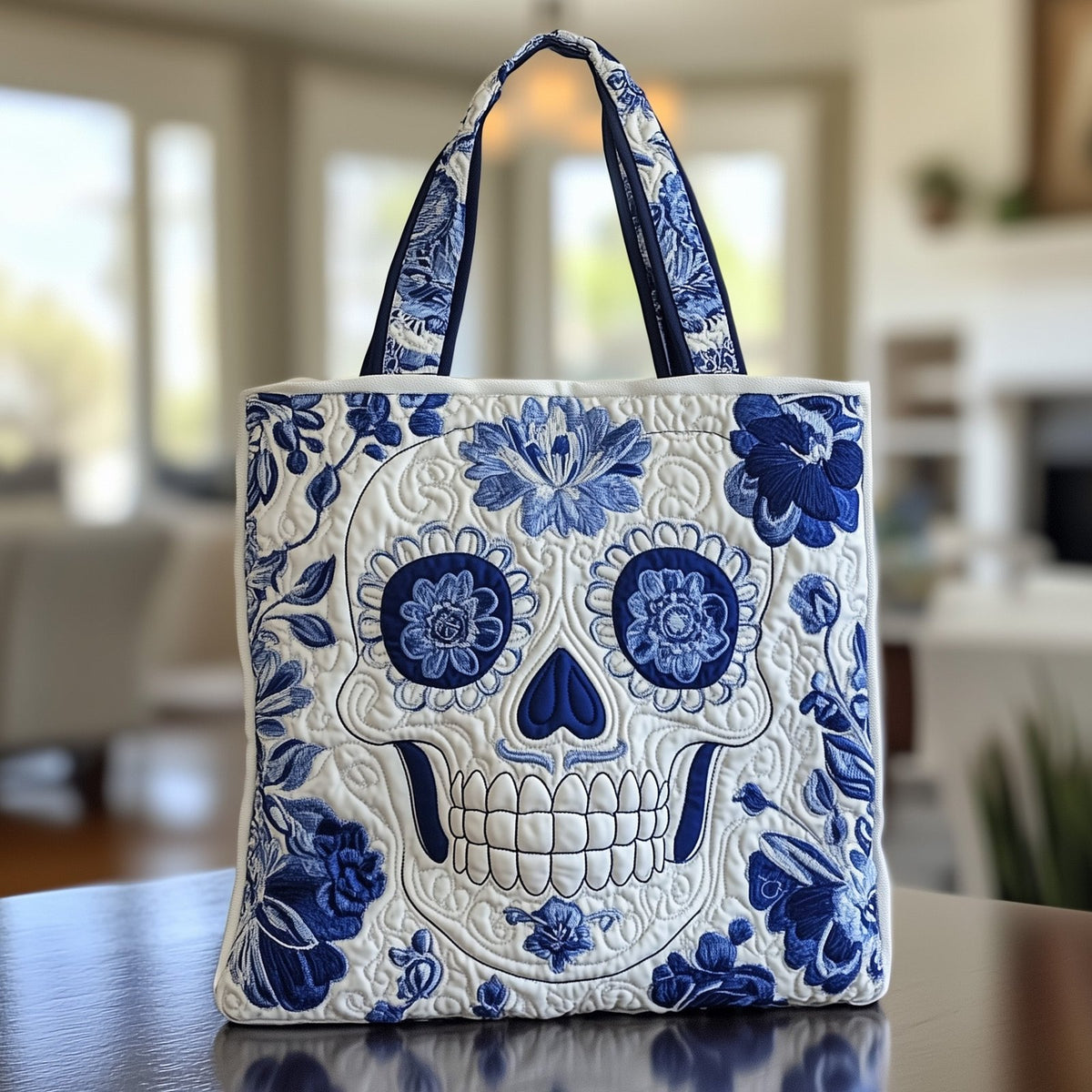 Ceramic Skull Quilted Tote Bag printed tote bag