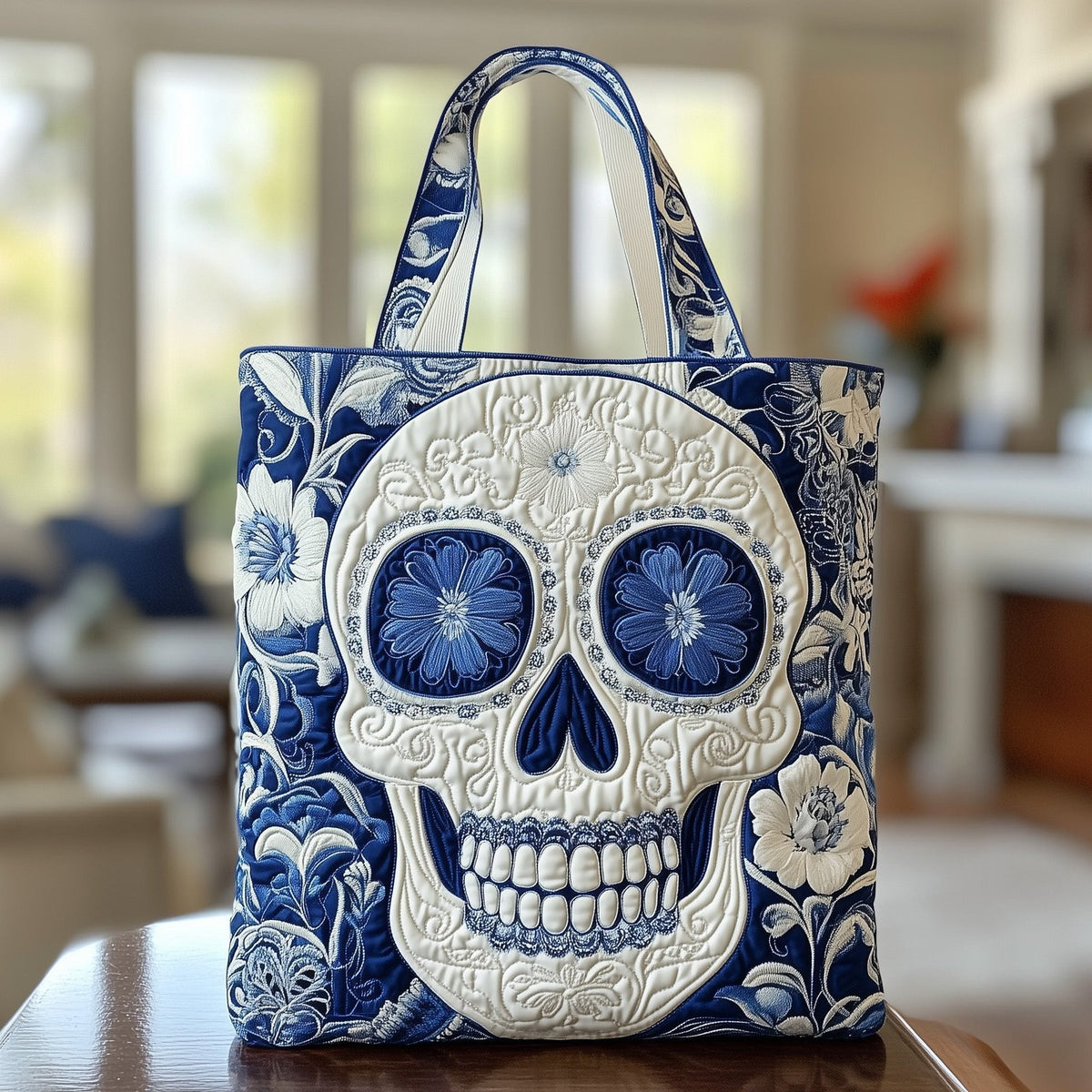 Ceramic Skull Quilted Tote Bag printed tote bag