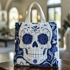 Ceramic Skull Quilted Tote Bag printed tote bag