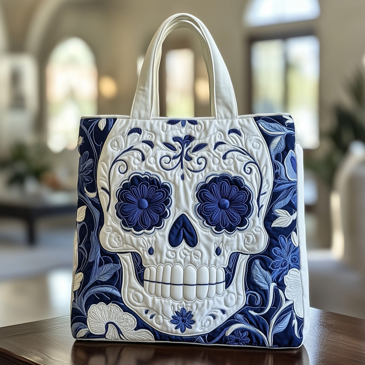 Ceramic Skull Quilted Tote Bag printed tote bag