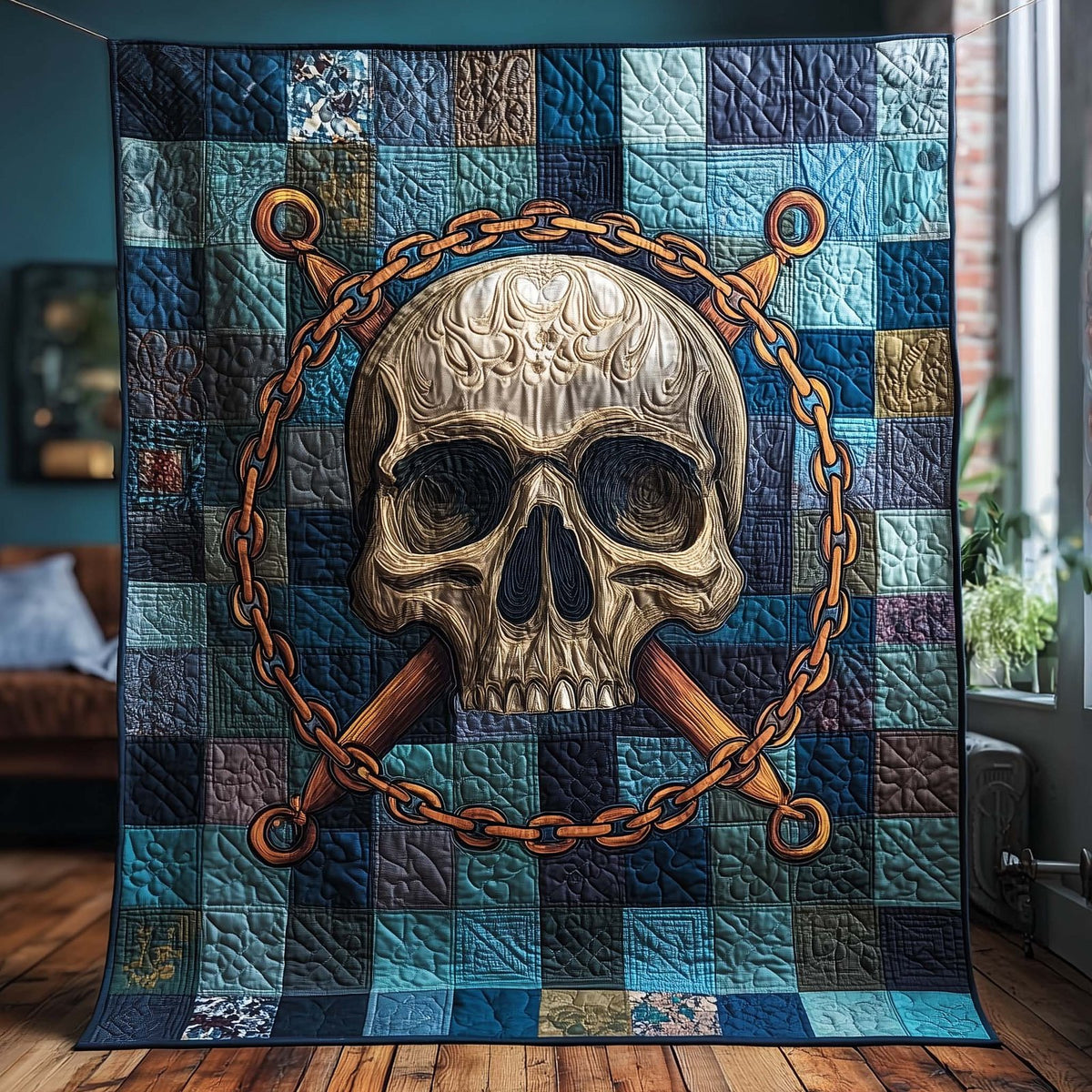Chain Skull Quilted Blanket printed blanket