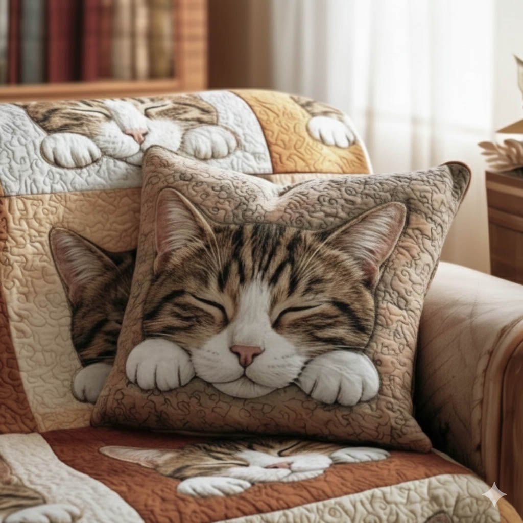 Charming Cat Quilted Cushion Cover printed cushion cover
