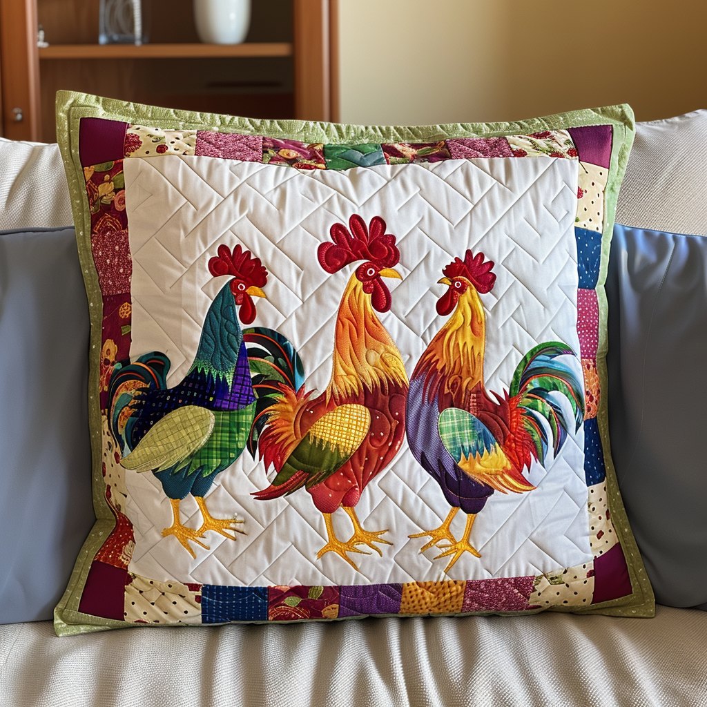 Charming Chicken Quilted Cushion Cover printed cushion cover