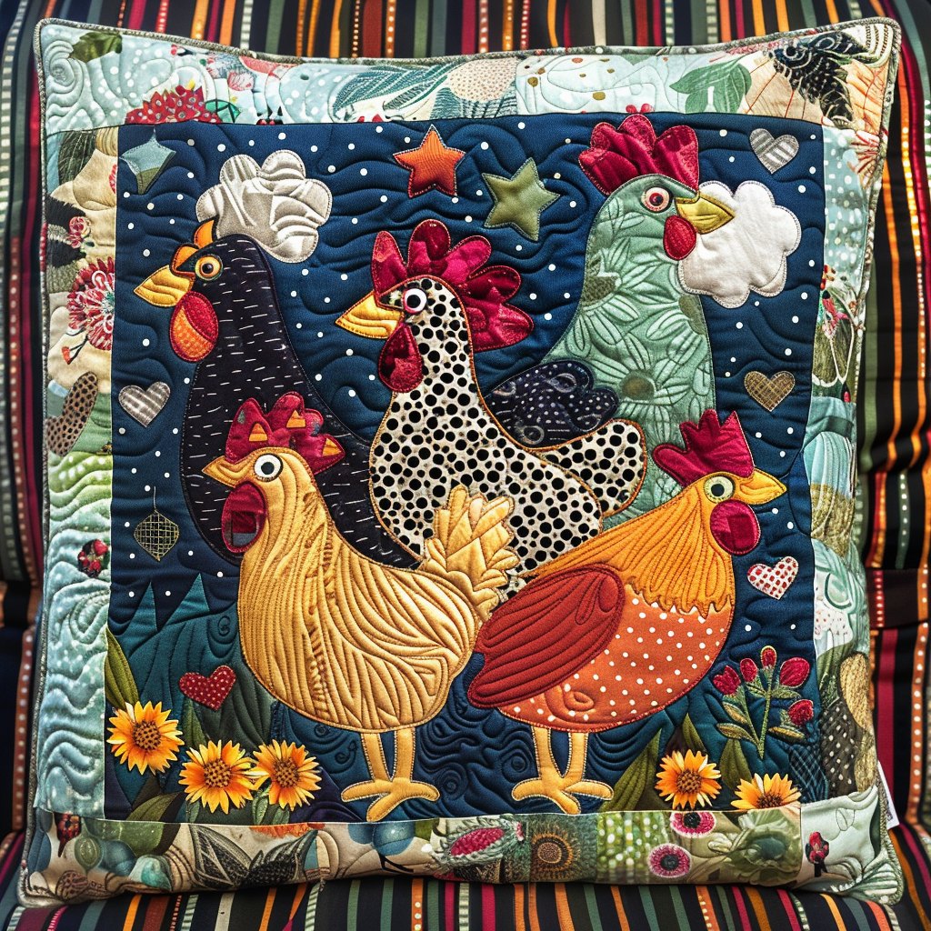 Charming Chicken Quilted Cushion Cover printed cushion cover