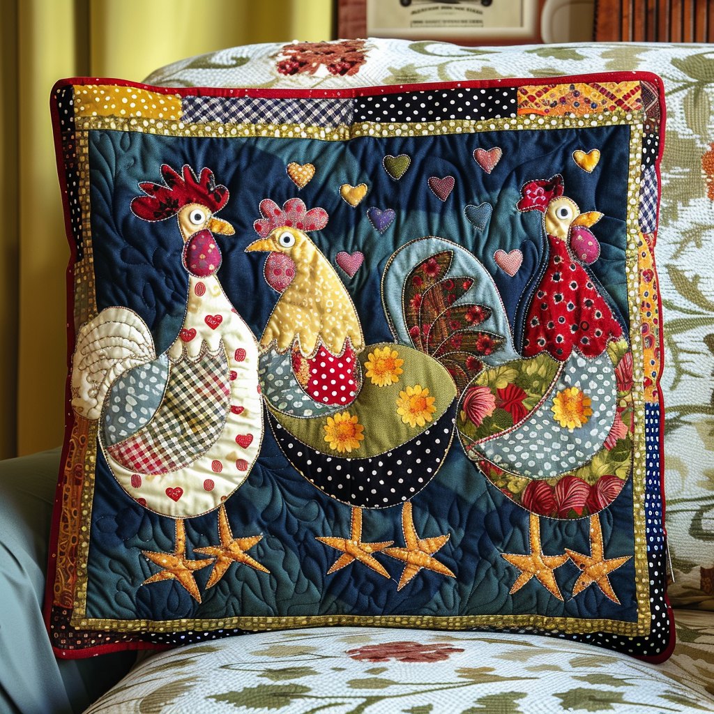 Charming Chicken Quilted Cushion Cover printed cushion cover
