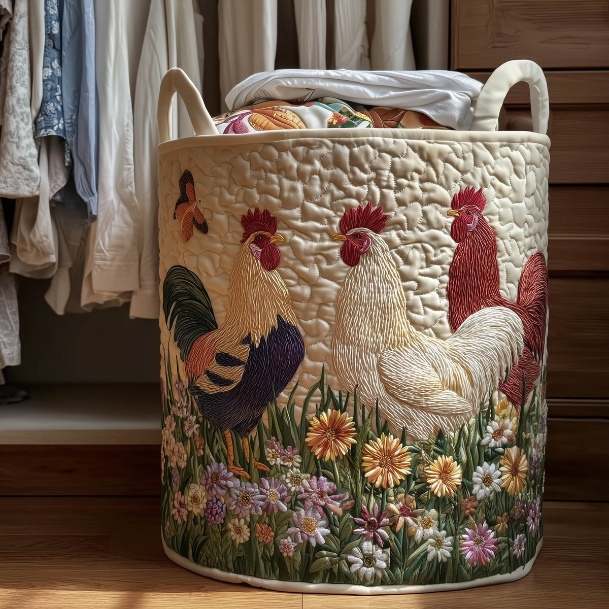 Charming Chicken Quilted Laundry Hamper printed laundry hamper