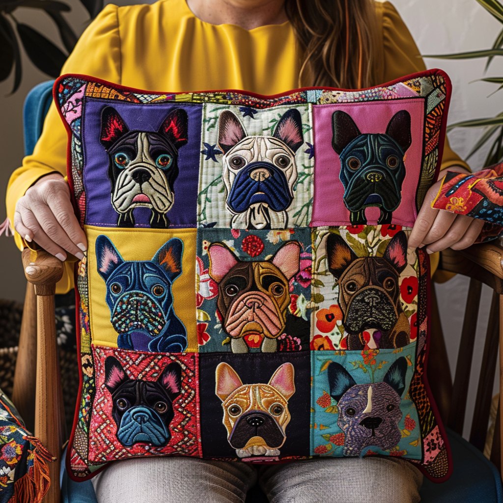 Charming French Bulldog Quilted Cushion Cover printed cushion cover